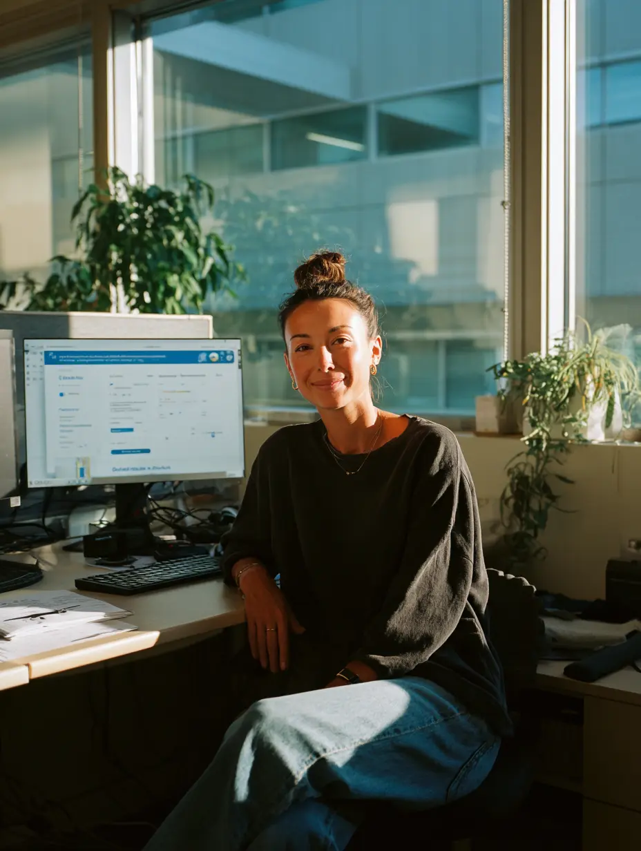 Lektor vytvára školiaci obsah v teplom kancelárskom svetle